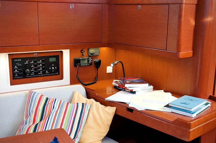 Salon of Nausicaa, a Beneteau Oceanis 45 sailboat at Bocca di Magra, Italy