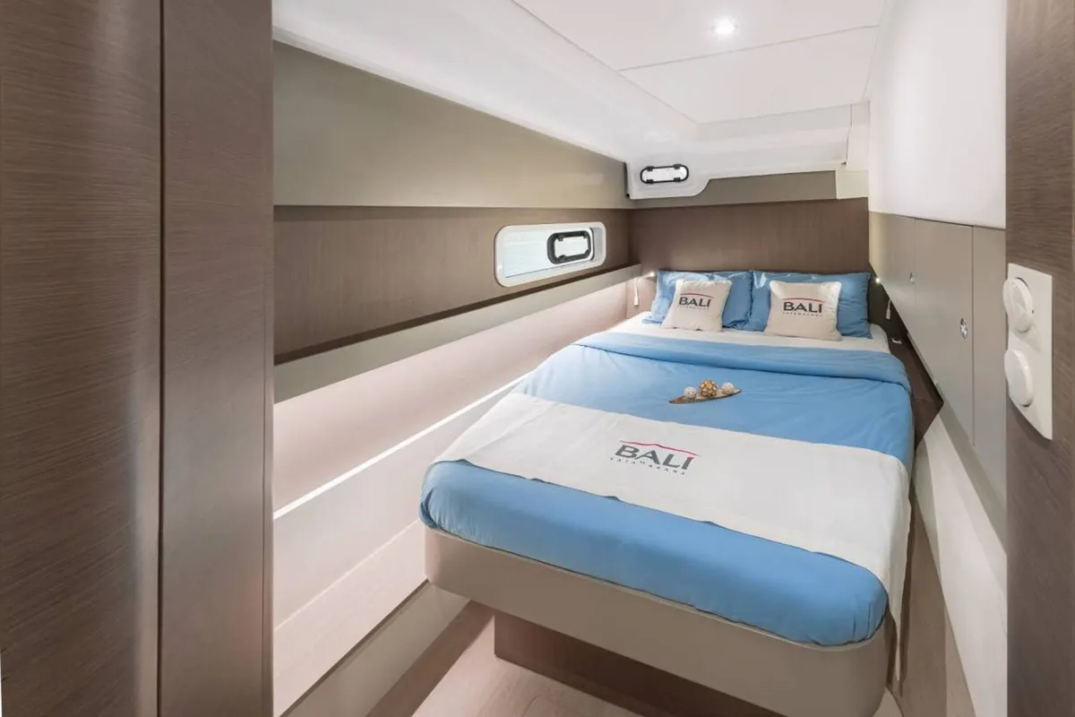 Cabin on Orca, a Bali Catspace catamaran at Lavrion, Greece