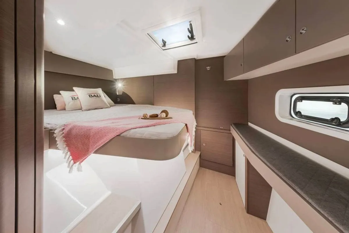 Cabin on Orca, a Bali Catspace catamaran at Lavrion, Greece