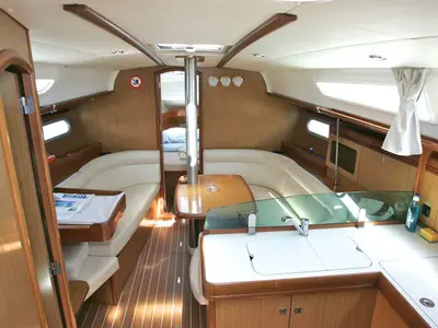 Salon of Billis, a Jeanneau Sun Odyssey 36i sailboat at Municipal Unit of Lefkada, Greece