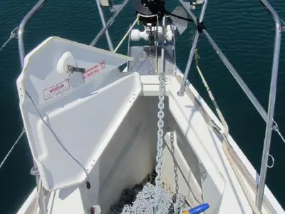 Deck of Billis, a Jeanneau Sun Odyssey 36i sailboat at Municipal Unit of Lefkada, Greece