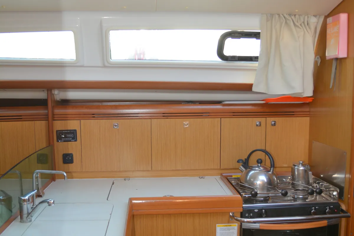 Galley of Billis, a Jeanneau Sun Odyssey 36i sailboat at Municipal Unit of Lefkada, Greece