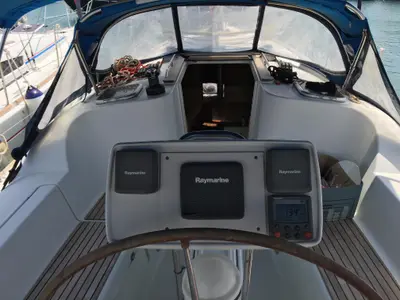 Cockpit of Billis, a Jeanneau Sun Odyssey 36i sailboat at Municipal Unit of Lefkada, Greece