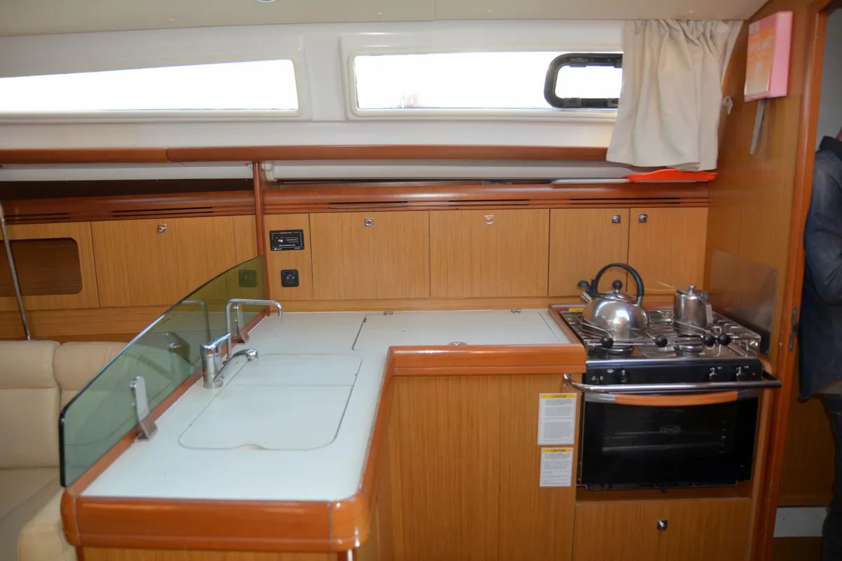 Galley of Billis, a Jeanneau Sun Odyssey 36i sailboat at Municipal Unit of Lefkada, Greece