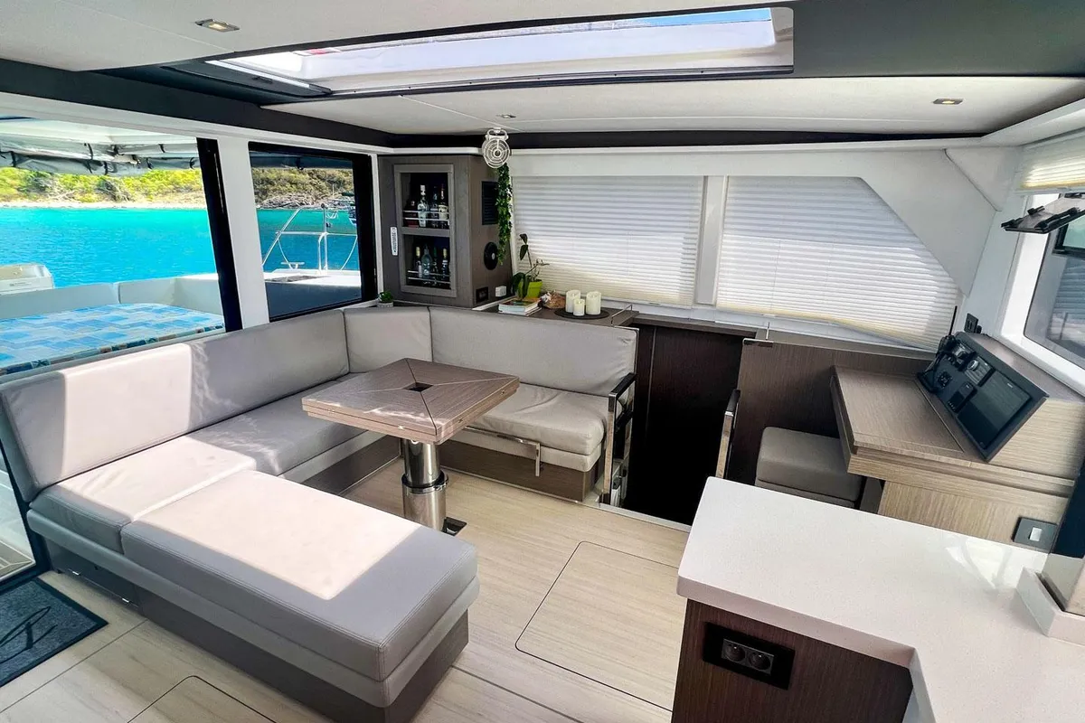 Salon of Nomada Caribena, a Leopard 45 catamaran at Road Town, British Virgin Islands