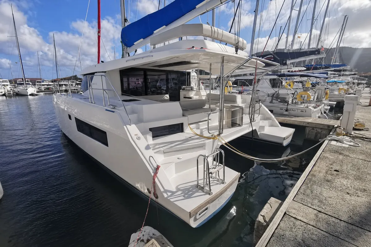 Exterior view of Nomada Caribena, a Leopard 45 catamaran at Road Town, British Virgin Islands