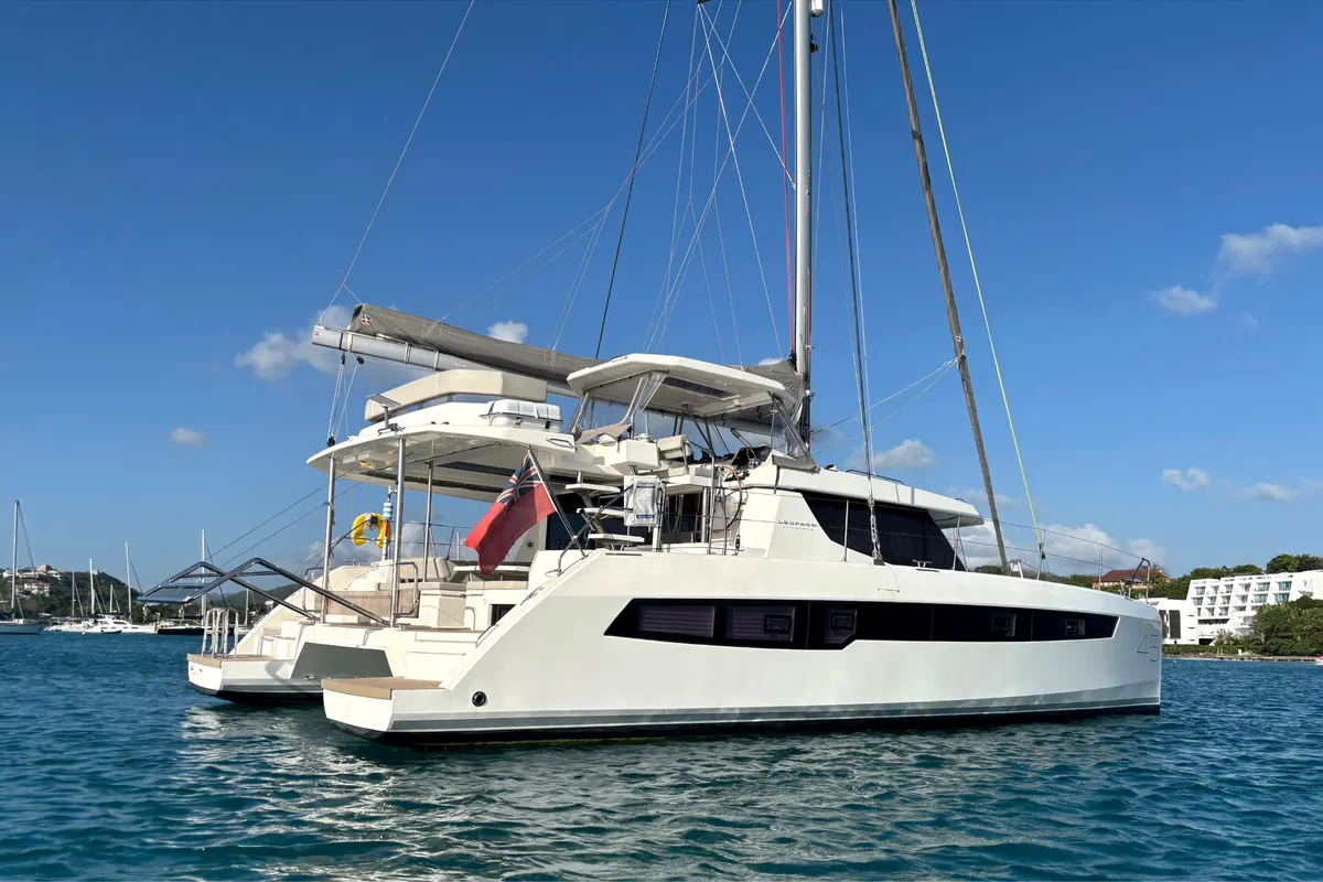 Exterior view of Nomada Caribena, a Leopard 45 catamaran at Road Town, British Virgin Islands