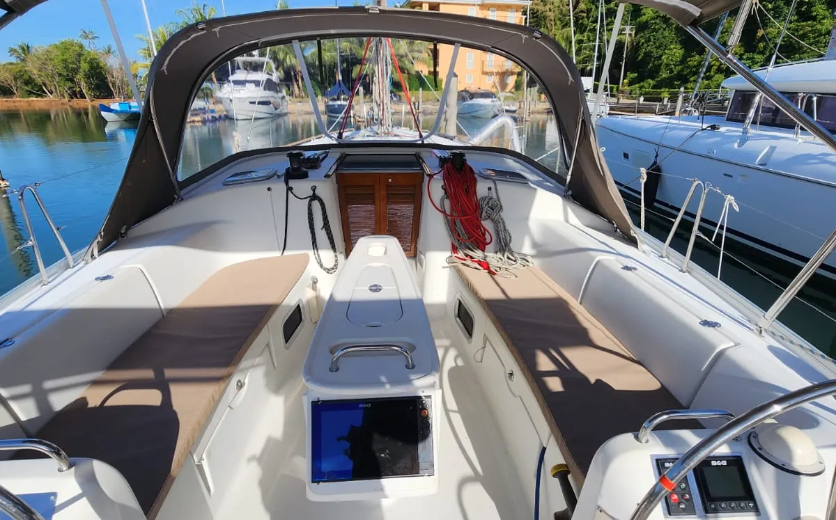 Cockpit of Grace of Rockfleet, a Beneteau Cyclades 43.4 sailboat at Baan Salak Phet, Thailand