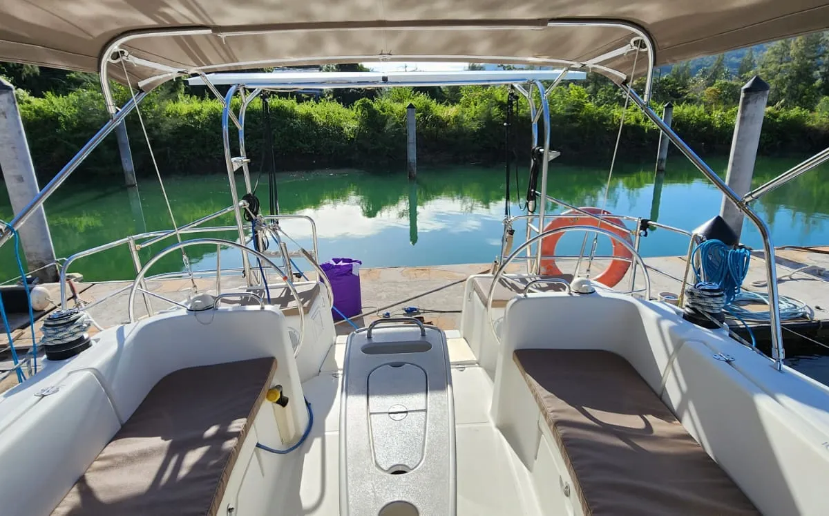Cockpit of Grace of Rockfleet, a Beneteau Cyclades 43.4 sailboat at Baan Salak Phet, Thailand
