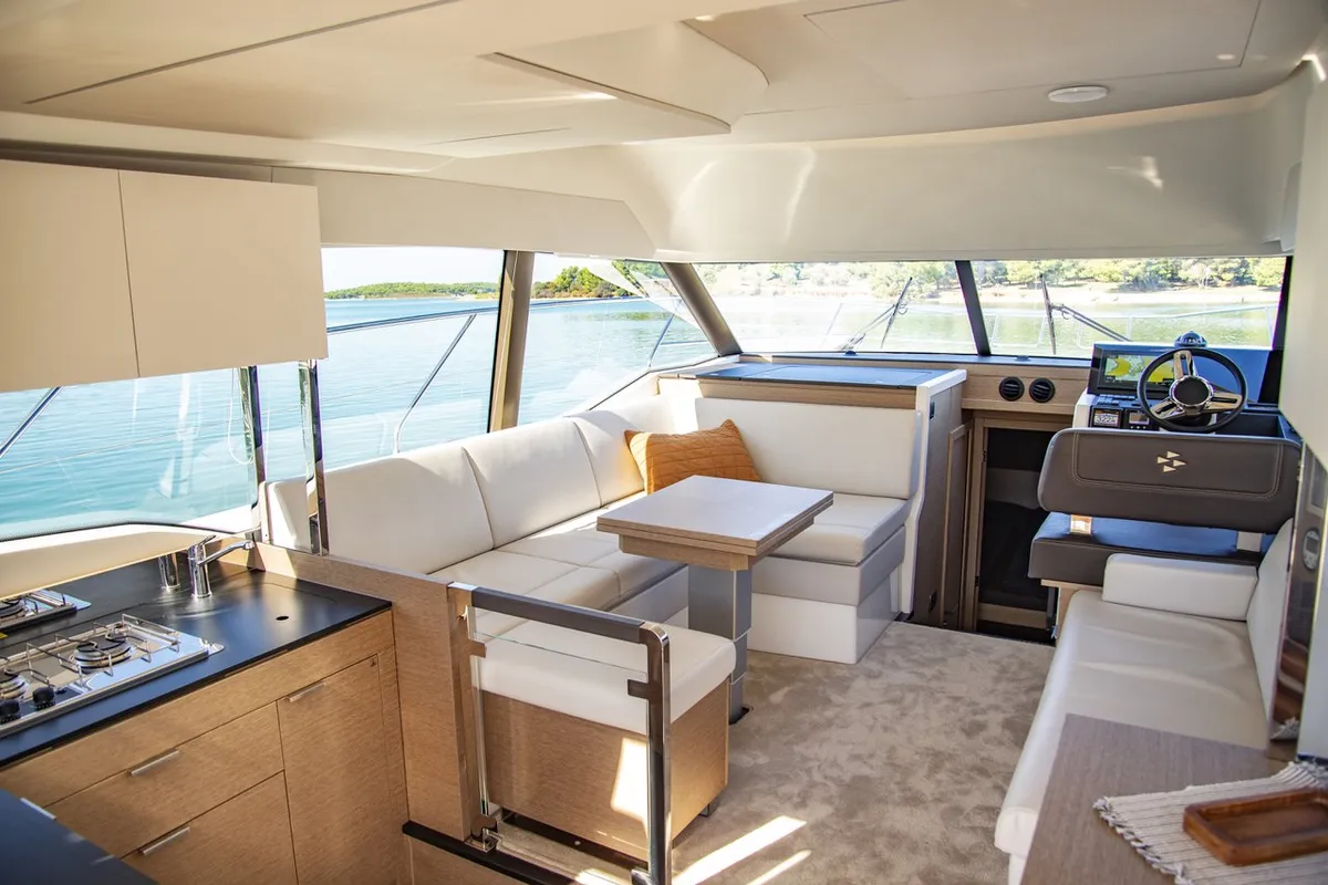 Galley of NN, a Jeanneau Prestige 420 Fly motor yacht at Grad Pula, Croatia