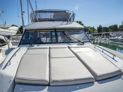 Cockpit of NN, a Jeanneau Prestige 420 Fly motor yacht at Grad Pula, Croatia