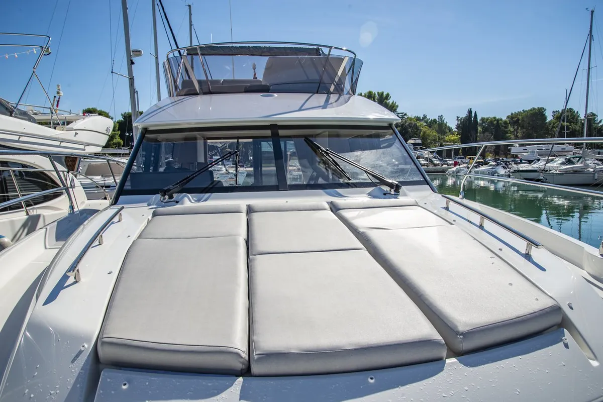 Cockpit of NN, a Jeanneau Prestige 420 Fly motor yacht at Grad Pula, Croatia