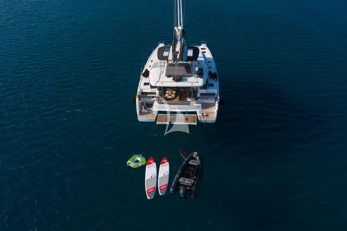 Exterior view of Nomad 2, a Lagoon 50 catamaran at Municipal Unit of Lefkada, Greece