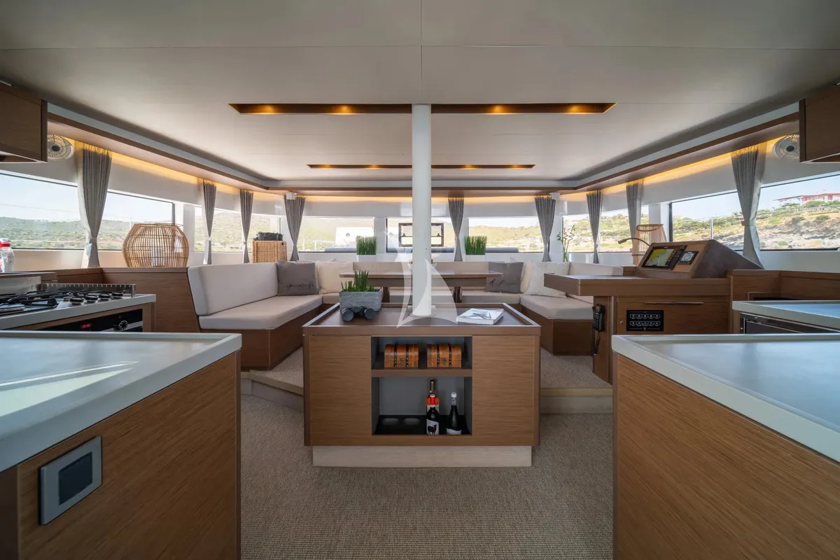Salon of Nomad 2, a Lagoon 50 catamaran at Municipal Unit of Lefkada, Greece