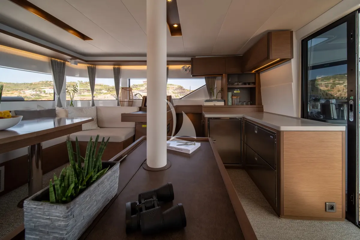 Salon of Nomad 2, a Lagoon 50 catamaran at Municipal Unit of Lefkada, Greece
