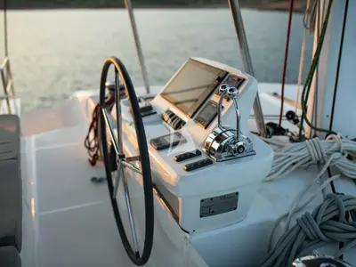 Cockpit of Nomad 2, a Lagoon 50 catamaran at Municipal Unit of Lefkada, Greece