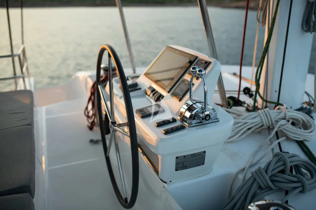 Cockpit of Nomad 2, a Lagoon 50 catamaran at Municipal Unit of Lefkada, Greece