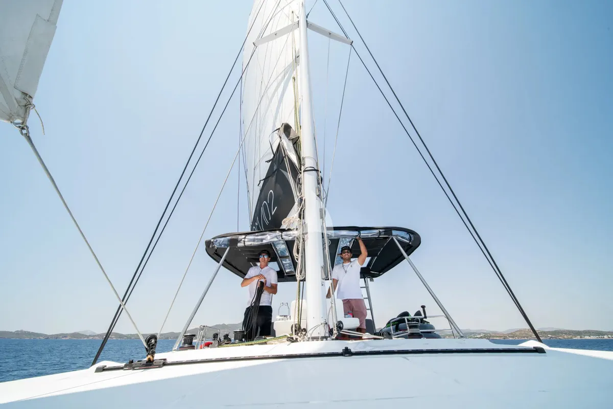Exterior view of Nomad 2, a Lagoon 50 catamaran at Municipal Unit of Lefkada, Greece