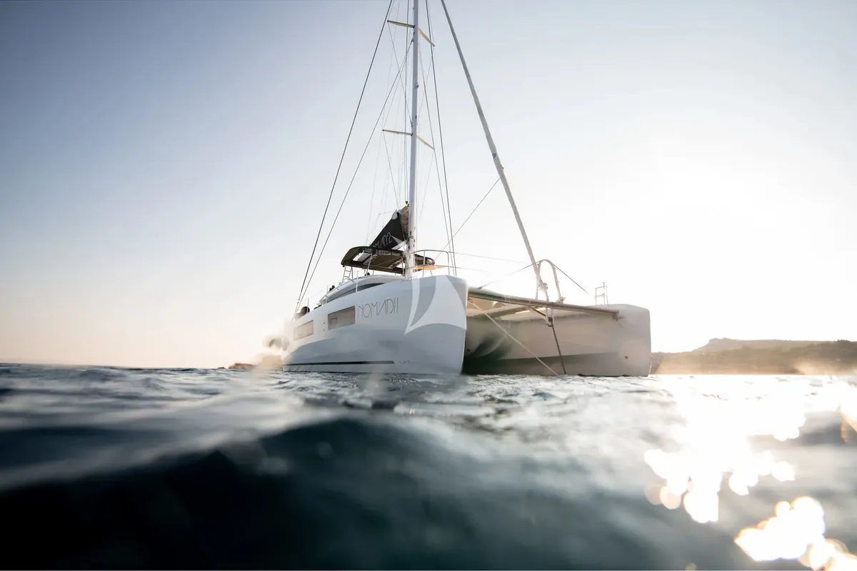 Exterior view of Nomad 2, a Lagoon 50 catamaran at Municipal Unit of Lefkada, Greece