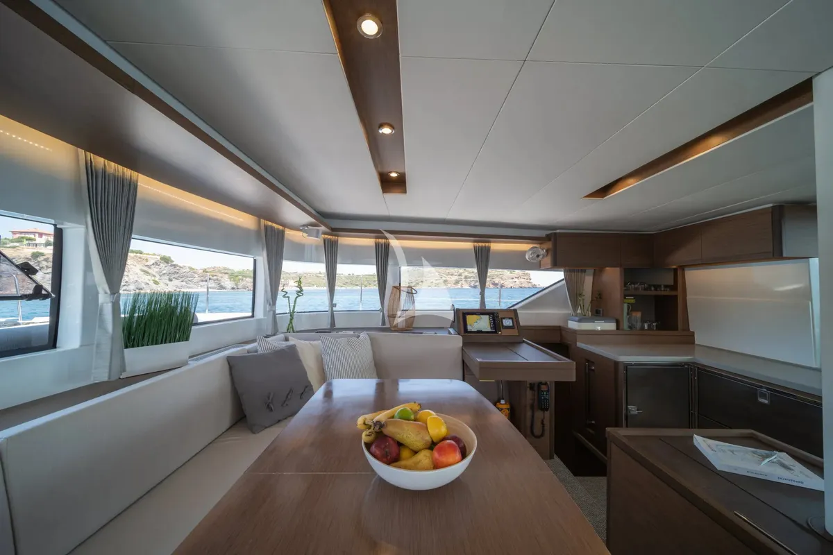 Salon of Nomad 2, a Lagoon 50 catamaran at Municipal Unit of Lefkada, Greece