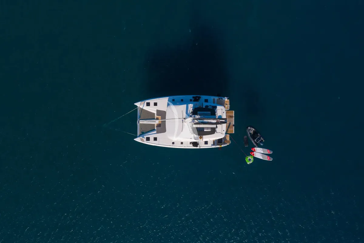 Exterior view of Nomad 2, a Lagoon 50 catamaran at Municipal Unit of Lefkada, Greece