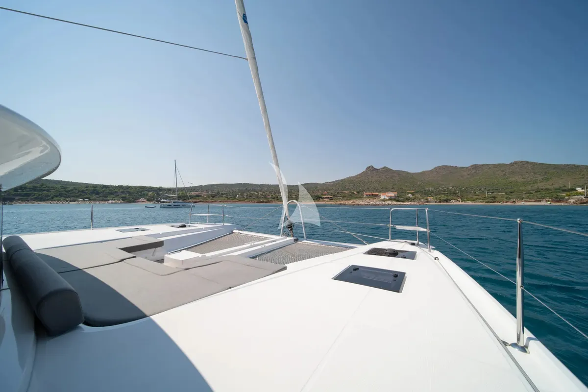 Deck of Nomad 2, a Lagoon 50 catamaran at Municipal Unit of Lefkada, Greece