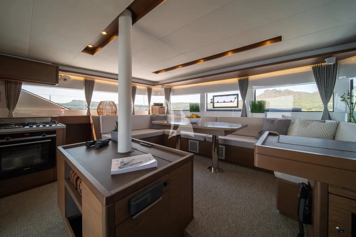 Salon of Nomad 2, a Lagoon 50 catamaran at Municipal Unit of Lefkada, Greece