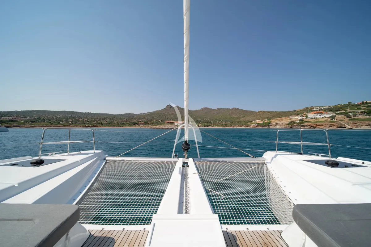 Deck of Nomad 2, a Lagoon 50 catamaran at Municipal Unit of Lefkada, Greece