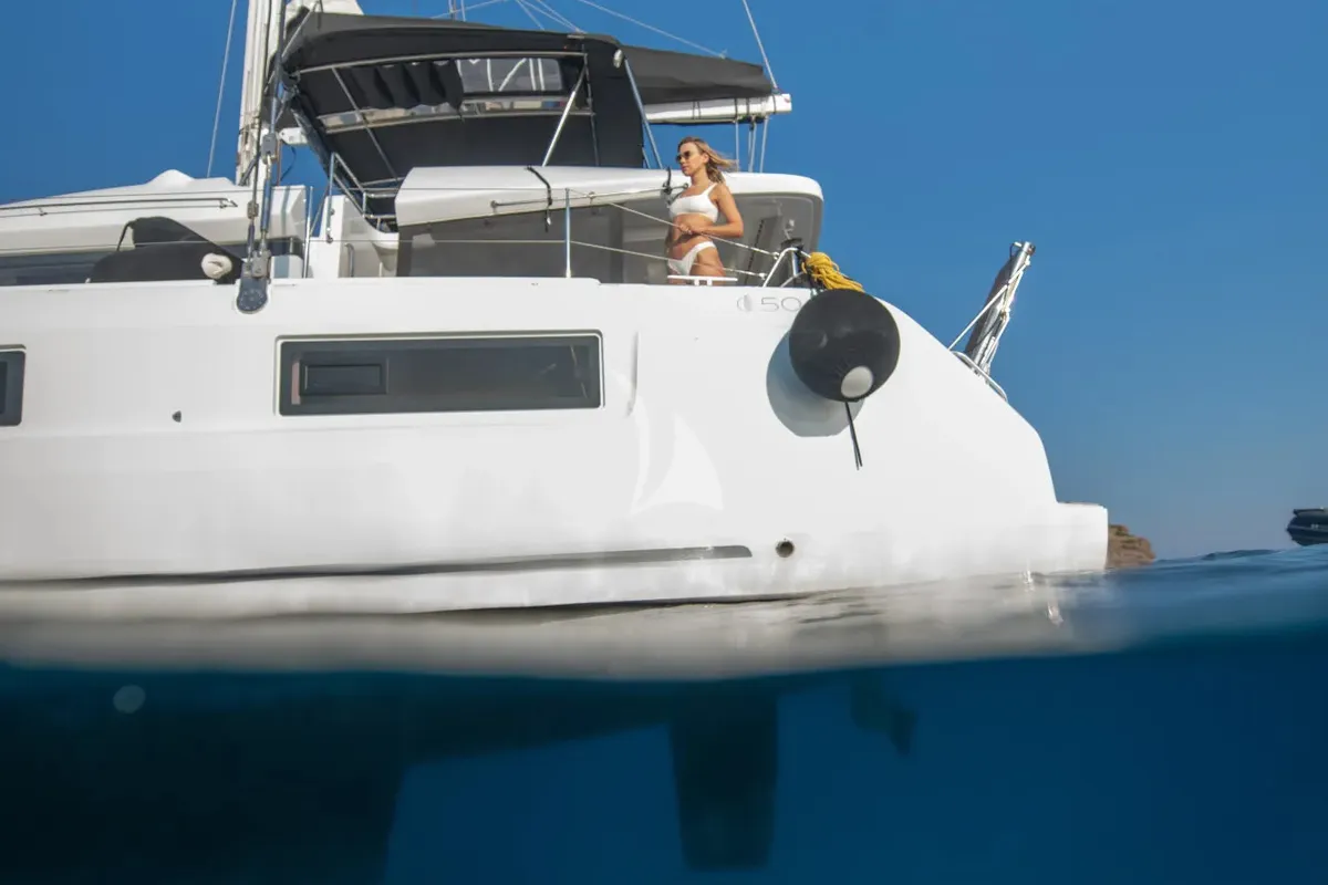 Exterior view of Nomad 2, a Lagoon 50 catamaran at Municipal Unit of Lefkada, Greece