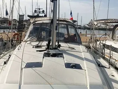 Deck of Illusion, a Beneteau Oceanis 41.1 sailboat at Kontokali, Greece