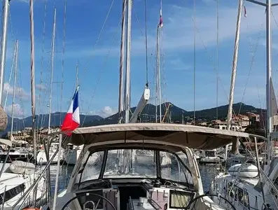Cockpit of Illusion, a Beneteau Oceanis 41.1 sailboat at Kontokali, Greece