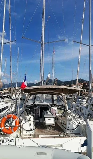 Cockpit of Illusion, a Beneteau Oceanis 41.1 sailboat at Kontokali, Greece