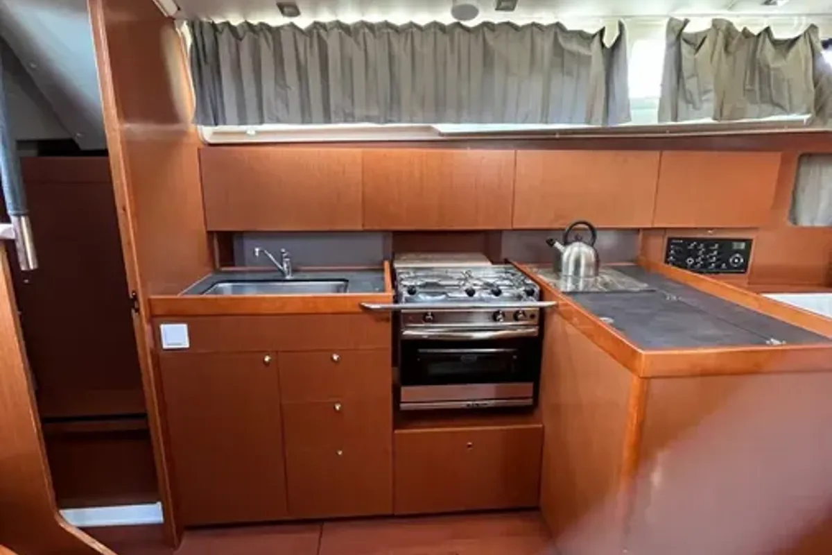 Galley of Illusion, a Beneteau Oceanis 41.1 sailboat at Kontokali, Greece