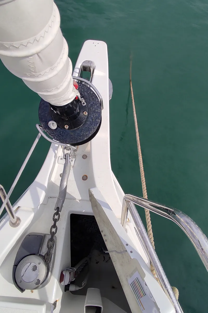 White Pearl, a Jeanneau Sun Odyssey 490 sailboat at Kontokali, Greece