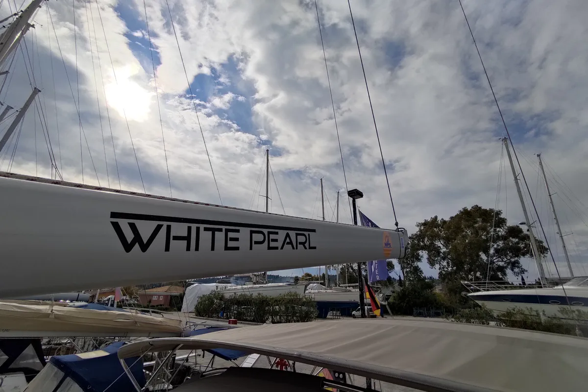 White Pearl, a Jeanneau Sun Odyssey 490 sailboat at Kontokali, Greece