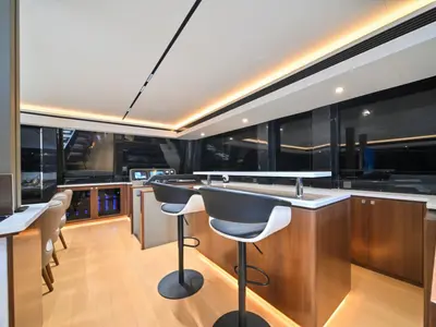 Salon of Nauticks N62, a catamaran at Pallini, Greece