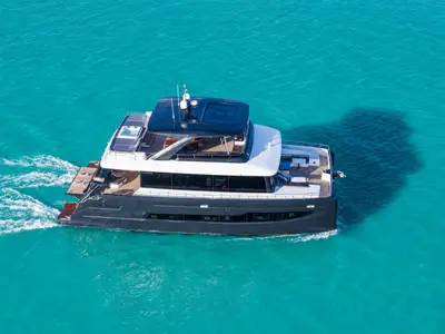 Cabin on Nauticks N62, a catamaran at Pallini, Greece