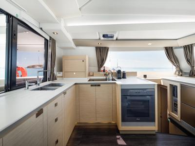 Galley of Nerida, a Fountaine Pajot Tanna 47 catamaran at Athens, Greece
