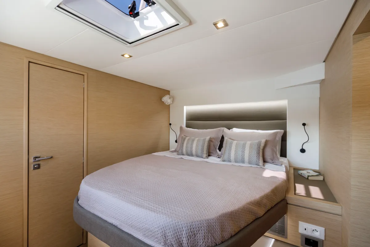 Cabin on Nerida, a Fountaine Pajot Tanna 47 catamaran at Athens, Greece