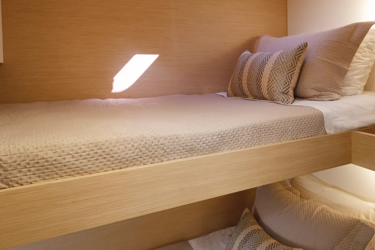 Cabin on Nerida, a Fountaine Pajot Tanna 47 catamaran at Athens, Greece