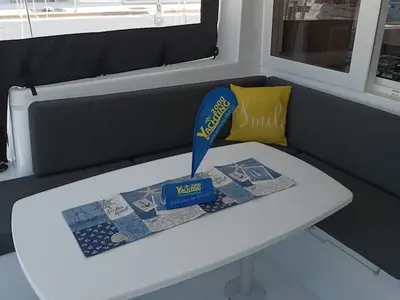 Salon of SMILE, a Lagoon 40 catamaran at Grad Šibenik, Croatia