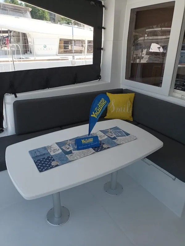 Salon of SMILE, a Lagoon 40 catamaran at Grad Šibenik, Croatia