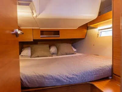 Cabin on Sympathy Planet, a Dufour 390 Grand Large sailboat at Palermo, Italy