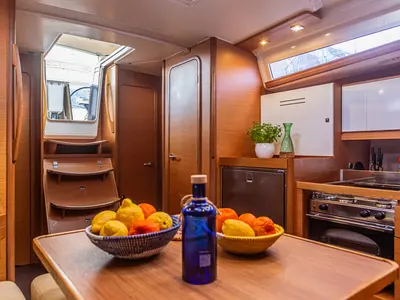 Galley of Sympathy Planet, a Dufour 390 Grand Large sailboat at Palermo, Italy
