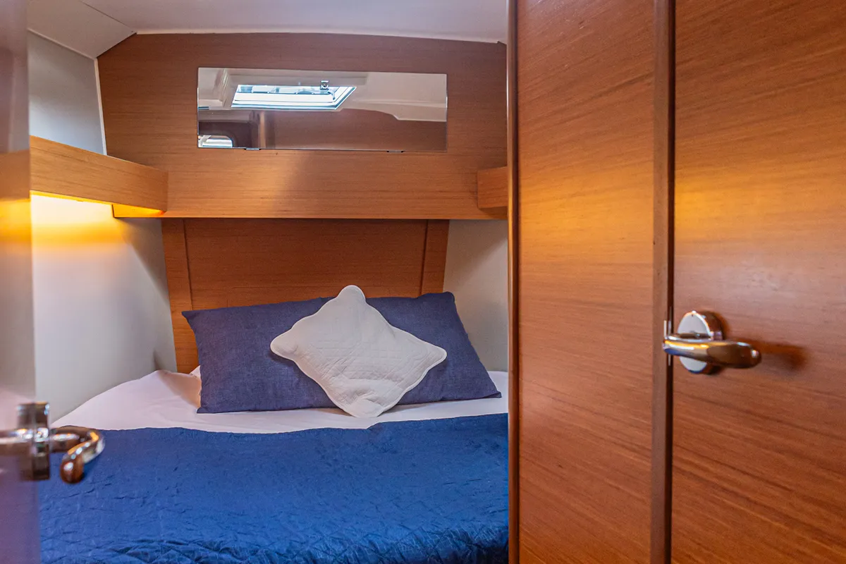 Cabin on Sympathy Planet, a Dufour 390 Grand Large sailboat at Palermo, Italy