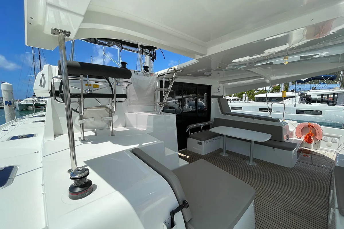 Deck of The Great Catsby, a Lagoon 42 catamaran at Road Town, British Virgin Islands
