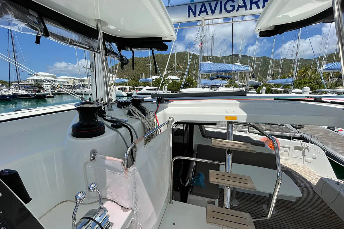 Deck of The Great Catsby, a Lagoon 42 catamaran at Road Town, British Virgin Islands
