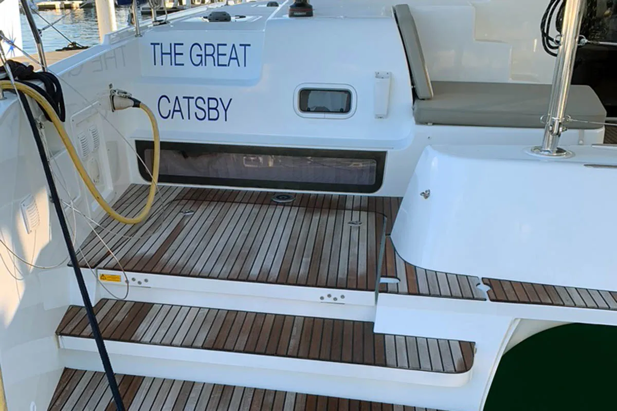 Deck of The Great Catsby, a Lagoon 42 catamaran at Road Town, British Virgin Islands