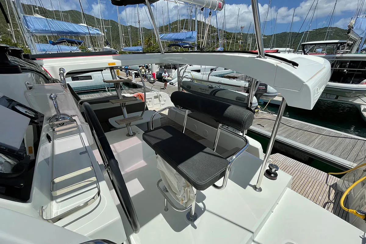 Cockpit of The Great Catsby, a Lagoon 42 catamaran at Road Town, British Virgin Islands