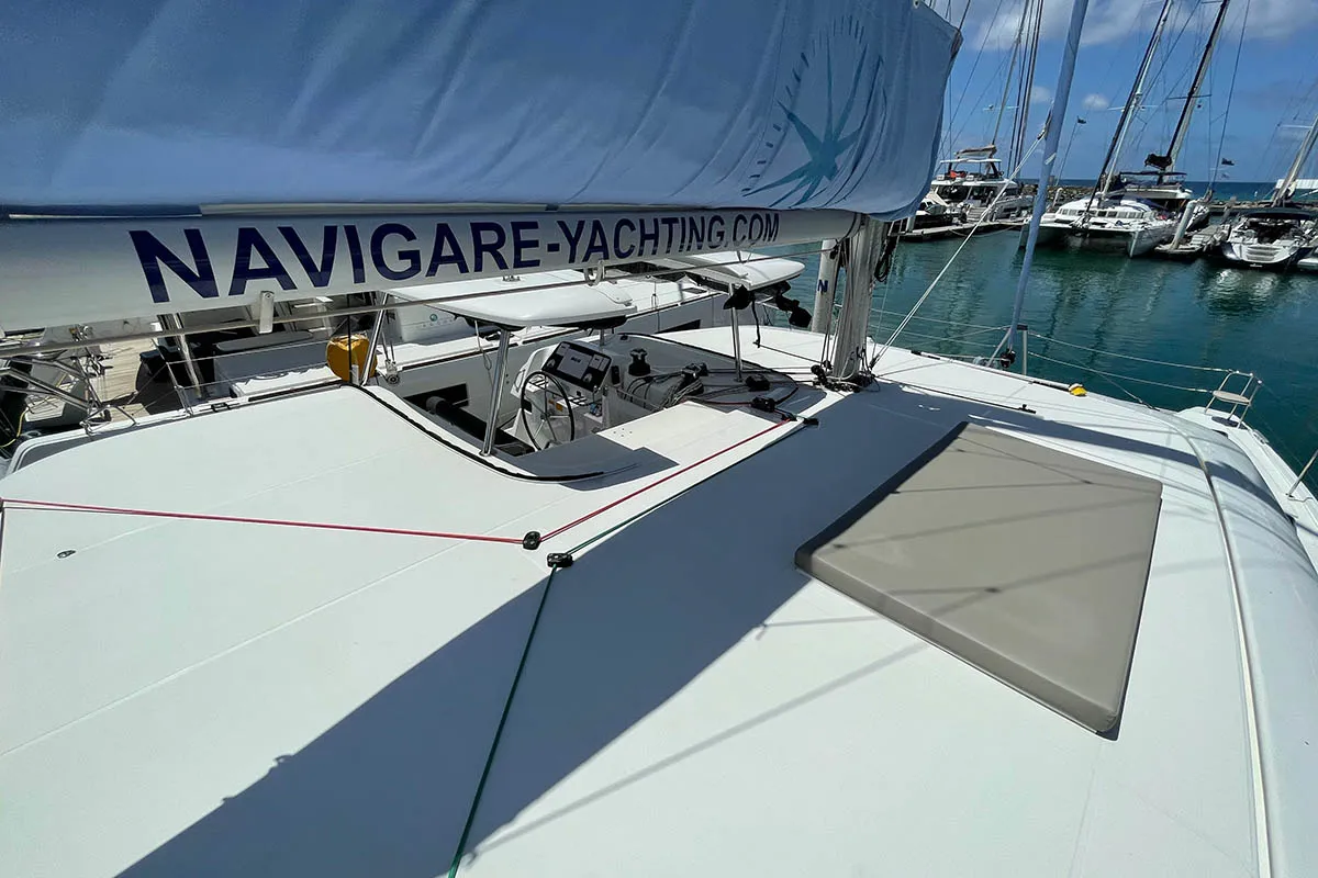 Deck of The Great Catsby, a Lagoon 42 catamaran at Road Town, British Virgin Islands